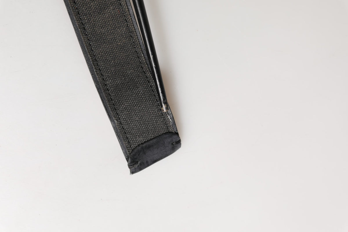 Black Leather Cotton Logo Metal Buckle Belt