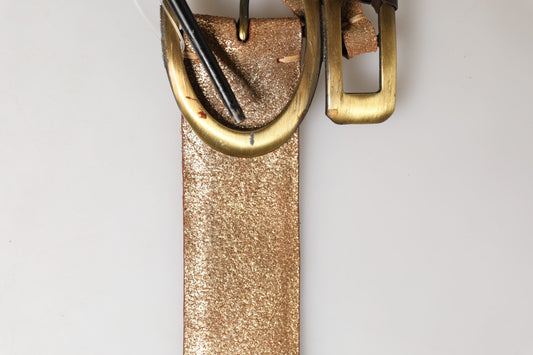 Gold Leather Braided Metal Buckle Belt