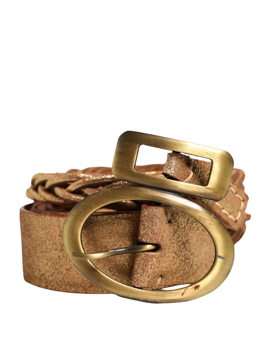 Gold Leather Braided Metal Buckle Belt
