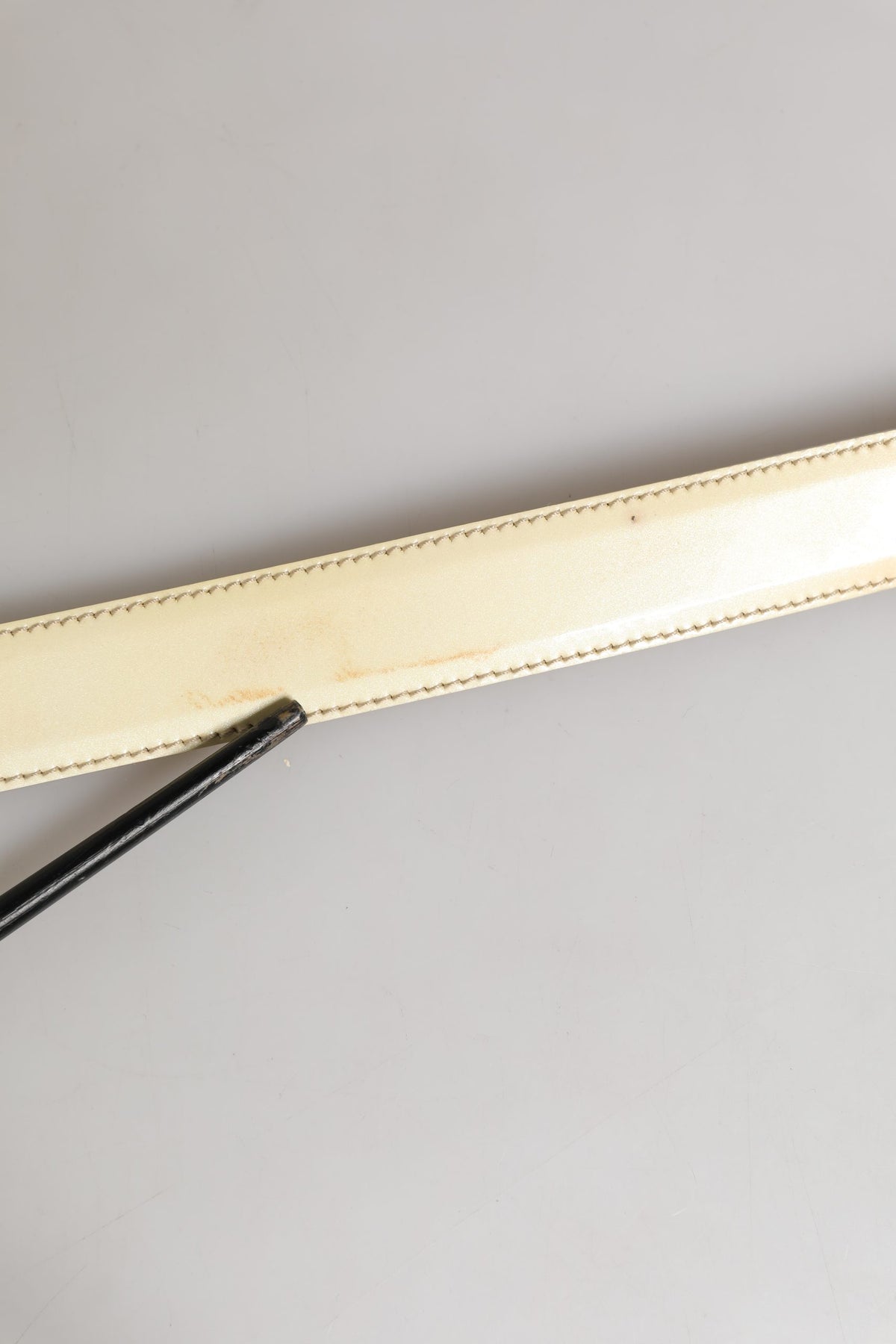 Beige Leather Logo Waist Women Gold Metal Buckle Belt