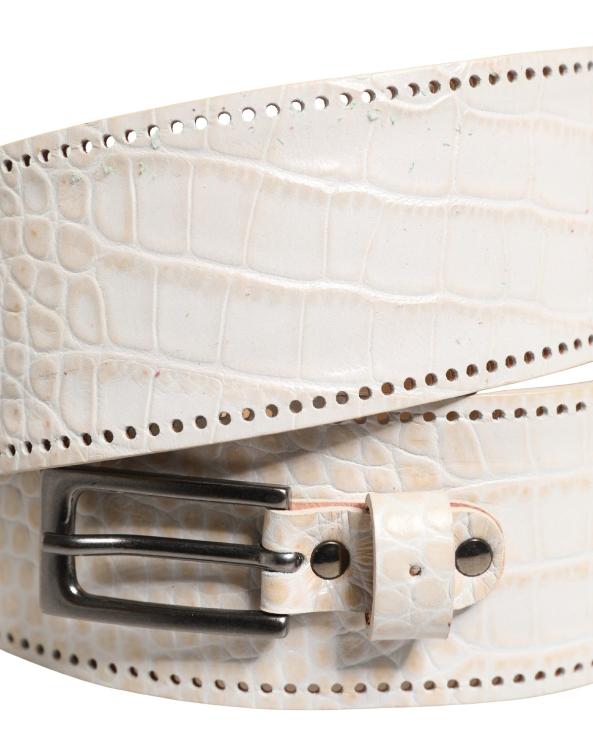 White Textured Leather Wide SilverMetal Buckle Belt