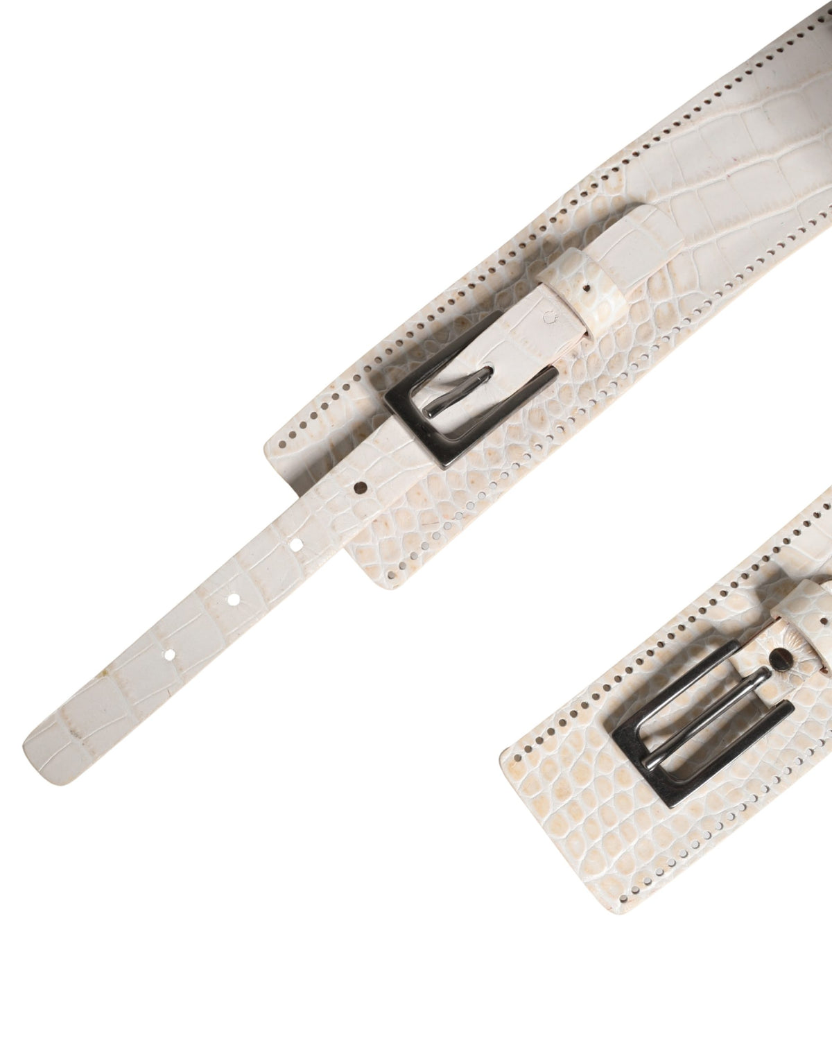 White Textured Leather Wide SilverMetal Buckle Belt