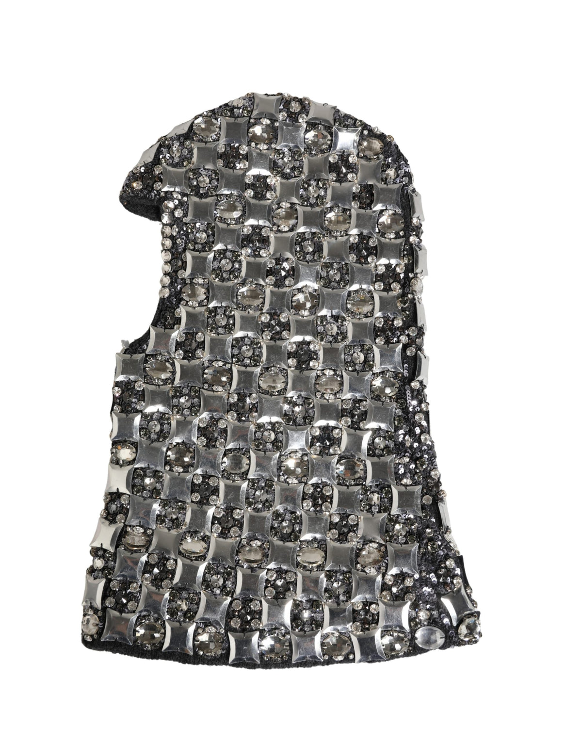 Black Wool Crystal Embellished Balaclava Hat