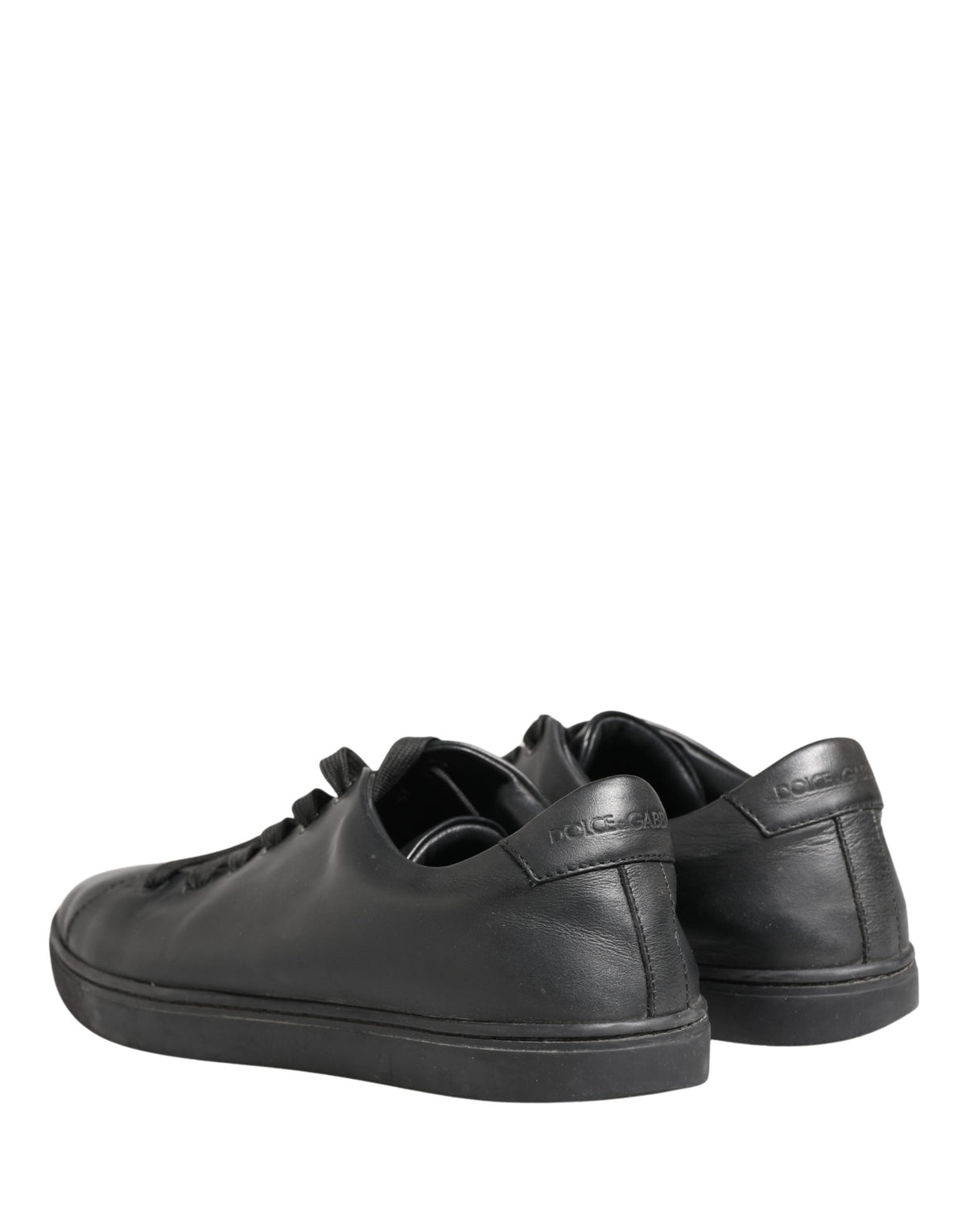 Black Leather Low Top Lace Up Sneakers Shoes
