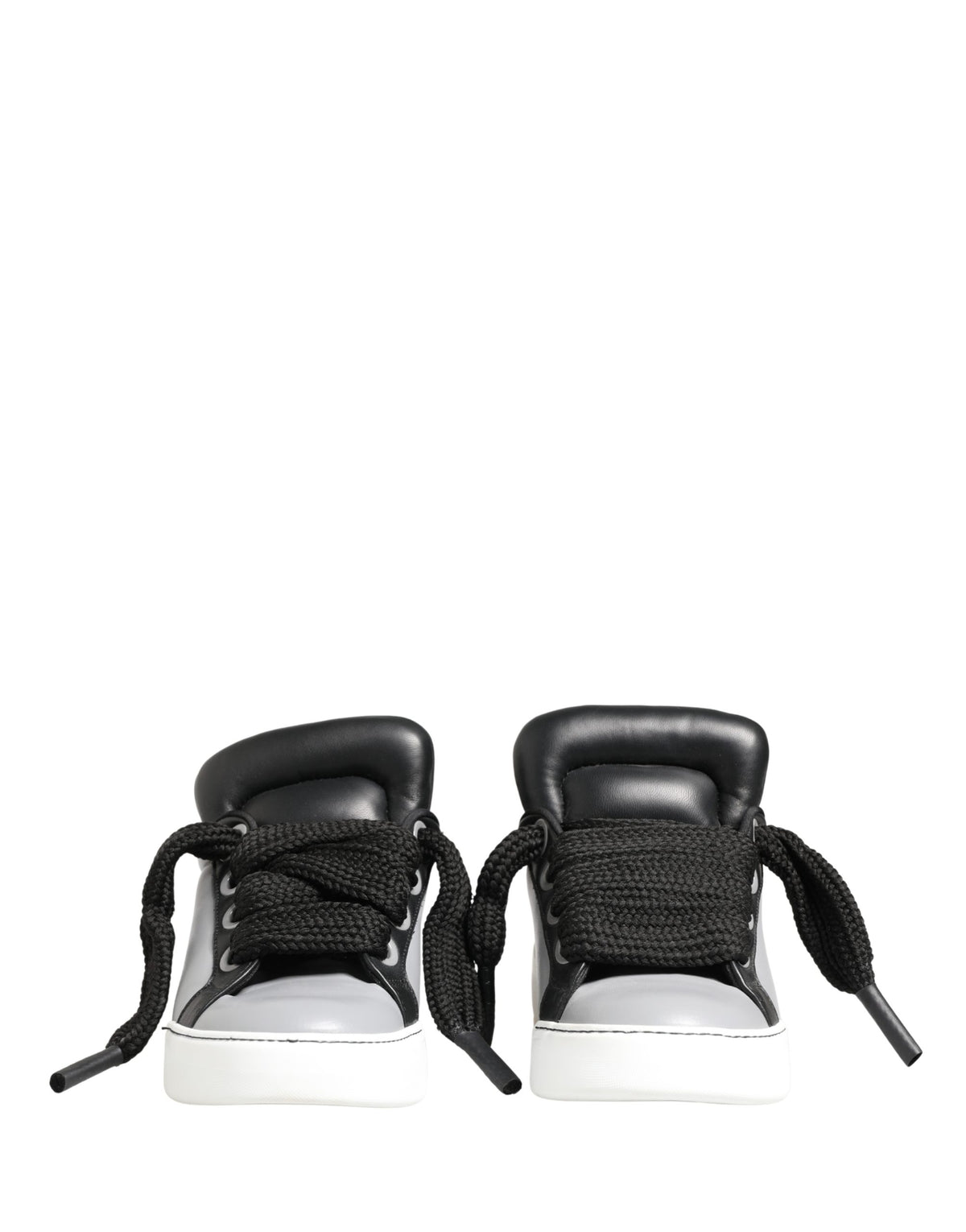 Gray Leather Low Top Lace Up Sneakers Shoes