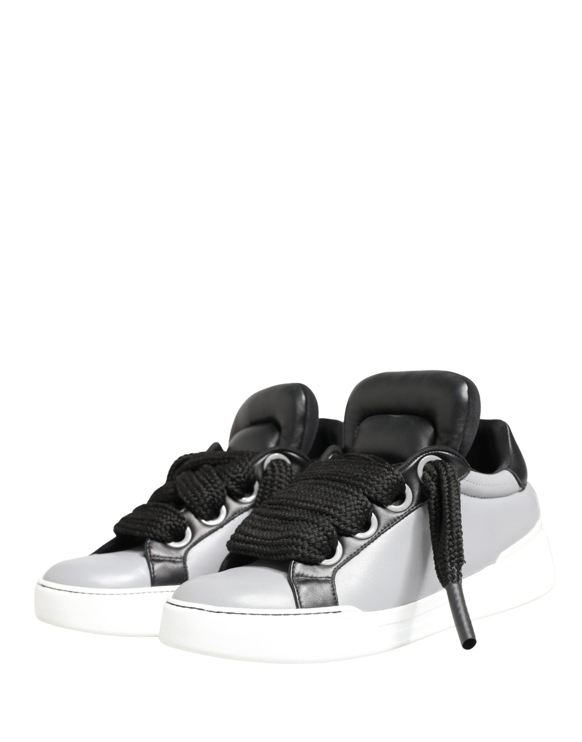 Gray Leather Low Top Lace Up Sneakers Shoes