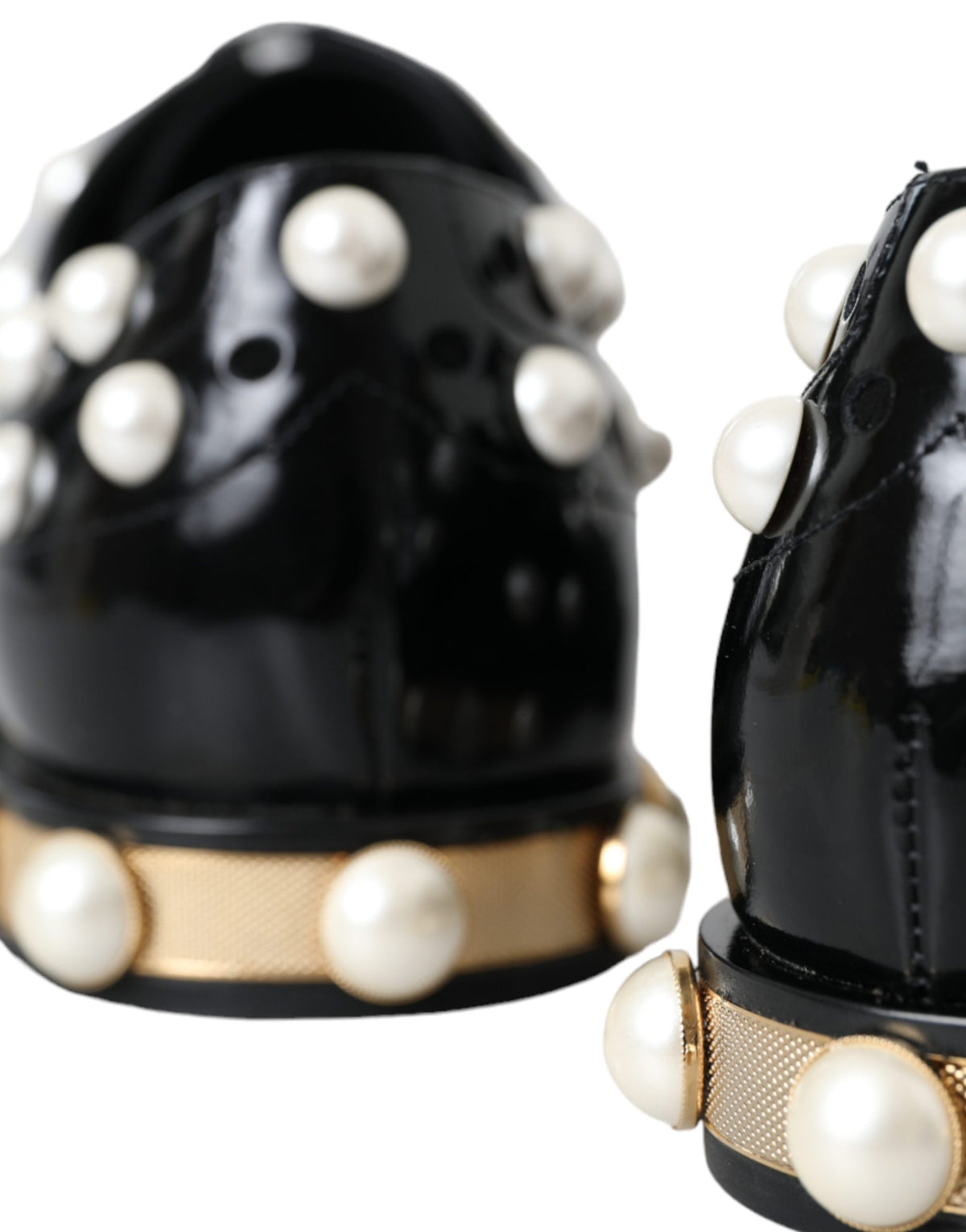 Black Leather Faux Pearl Dress Brogue Shoes