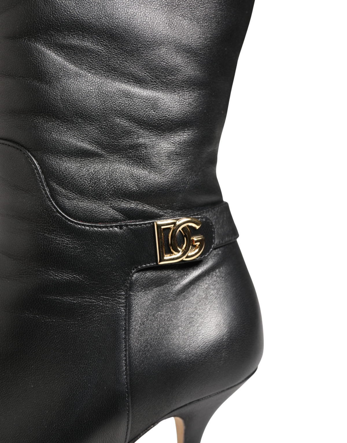 Black Leather Heels Knee High Boots Shoes
