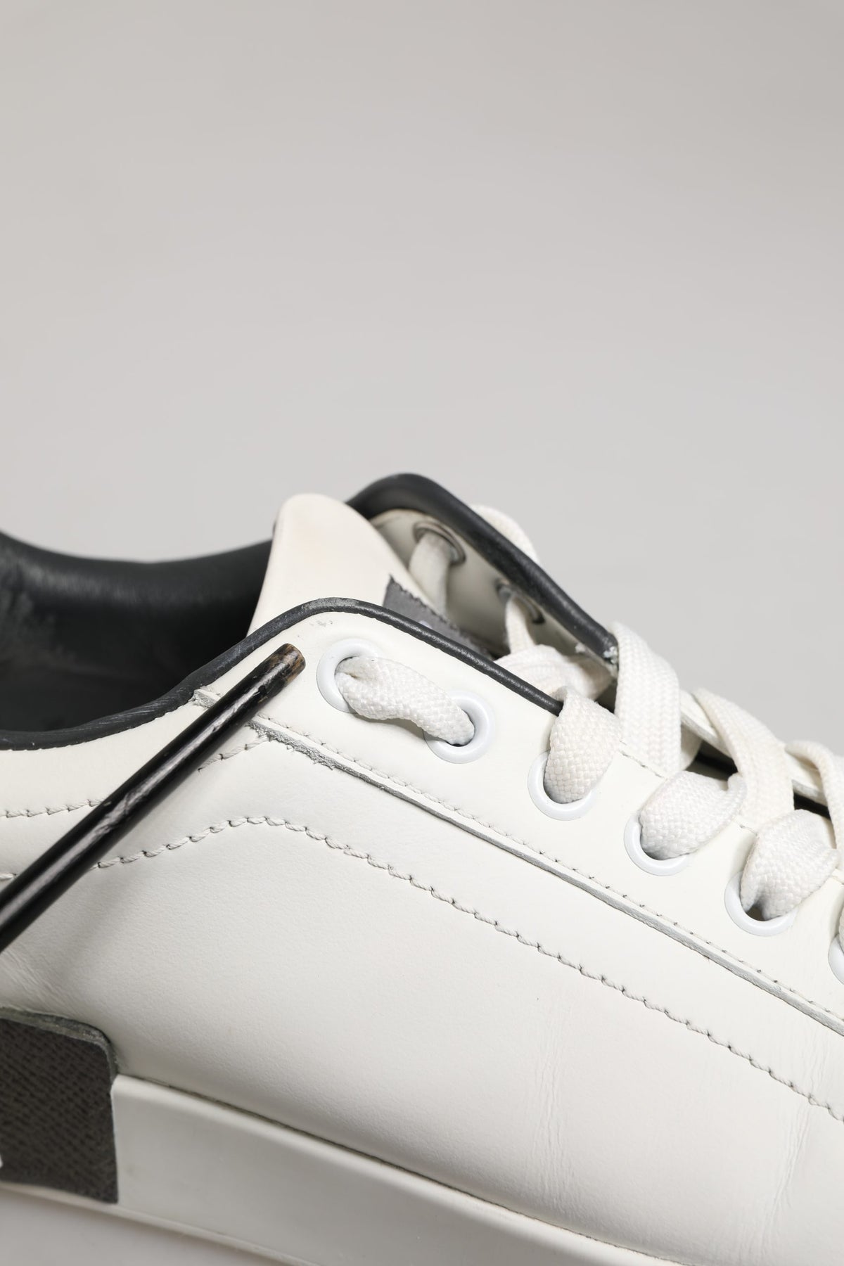 White Black Portofino Leather Sneakers Shoes