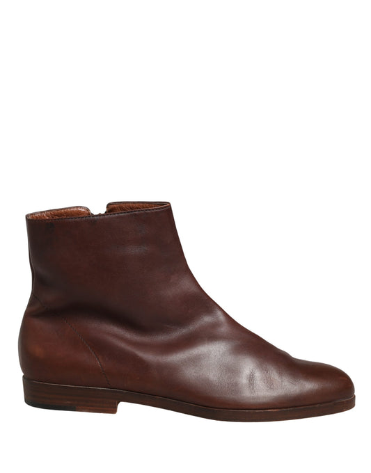 Brown Leather Flats Biker Ankle Boots Shoes