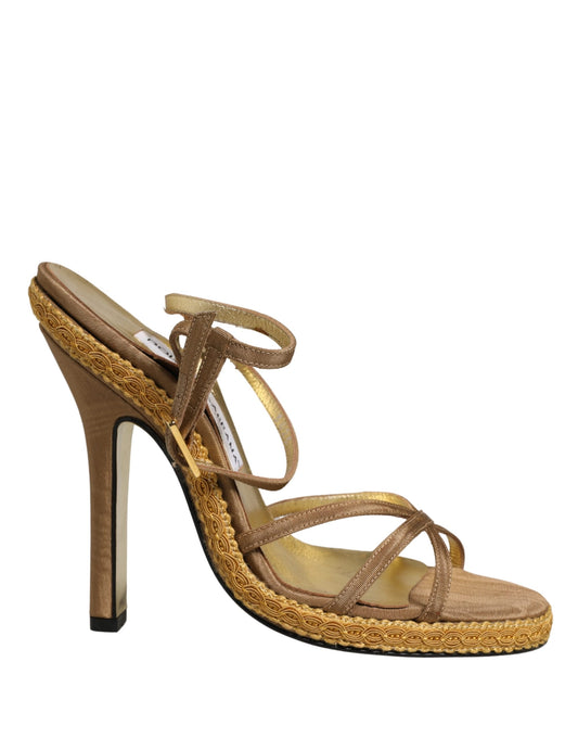 Brown Braided Ankle Strap Heels Sandals Shoes