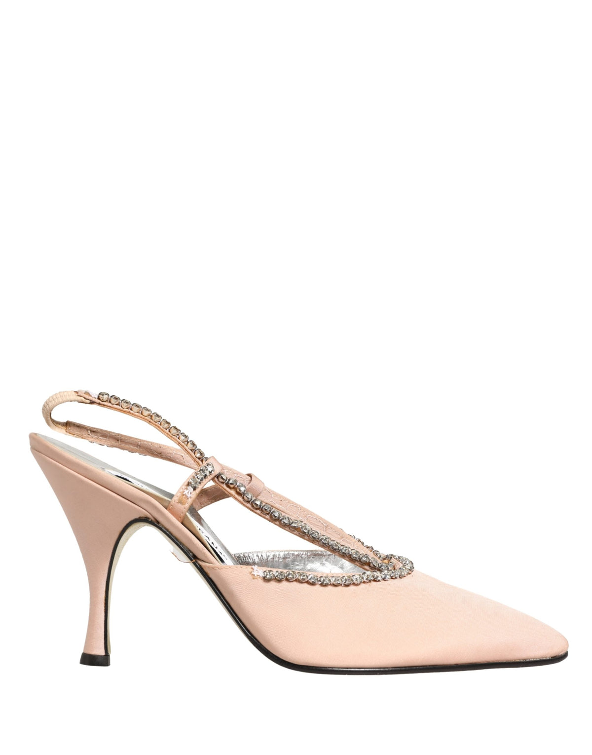 Beige Crystal Heels Slingbacks Sandals Shoes