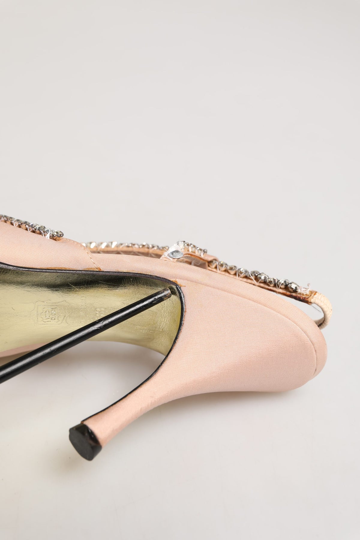 Beige Crystal Heels Slingbacks Sandals Shoes