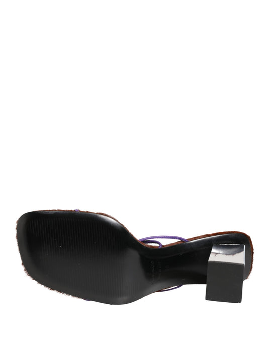 Silver Block Heels Slip On Sandals Shoes