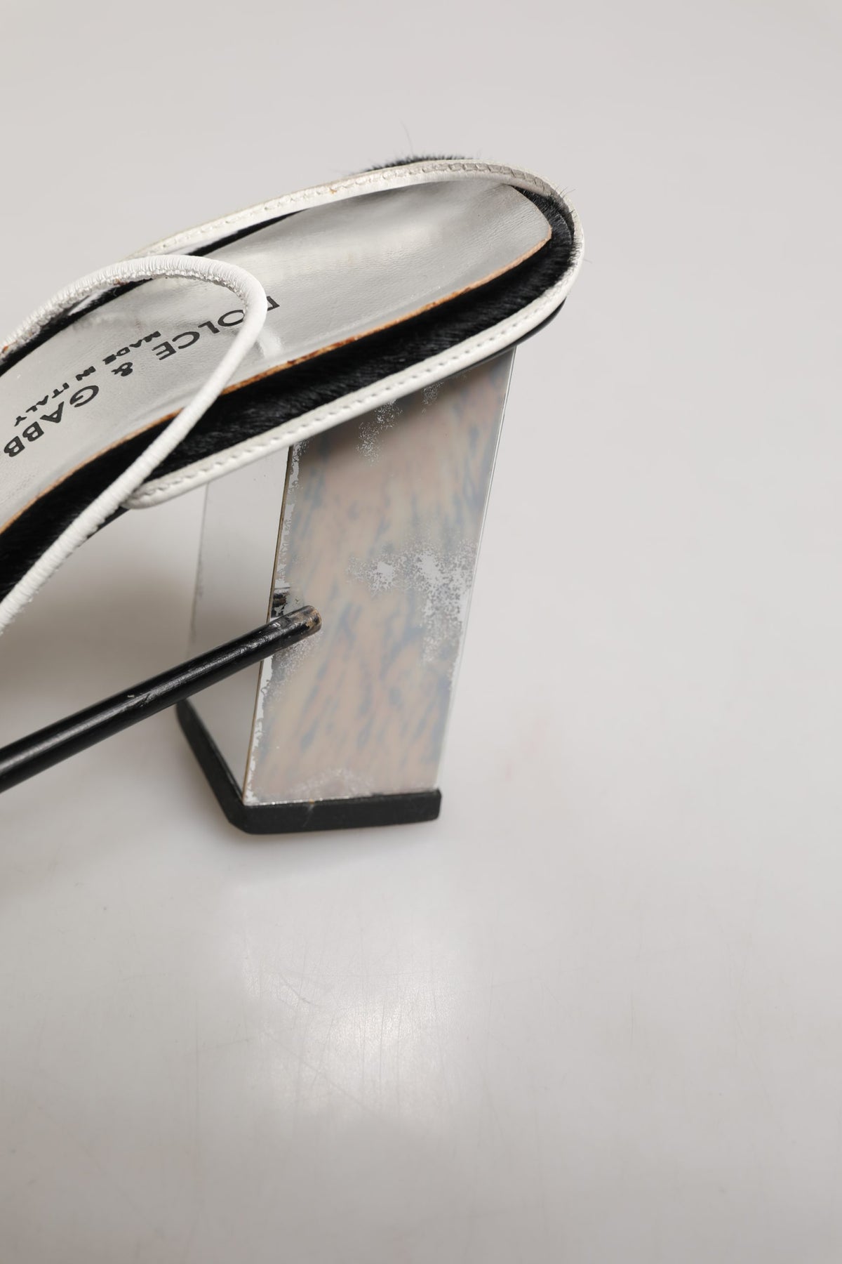 Silver Black Leather Block Heels Sandals Shoes