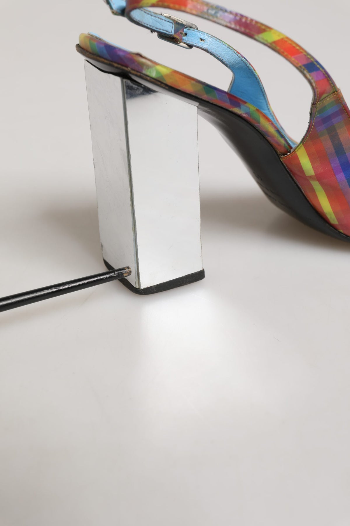 Multicolor Plaid Heels Slingback Sandals Shoes