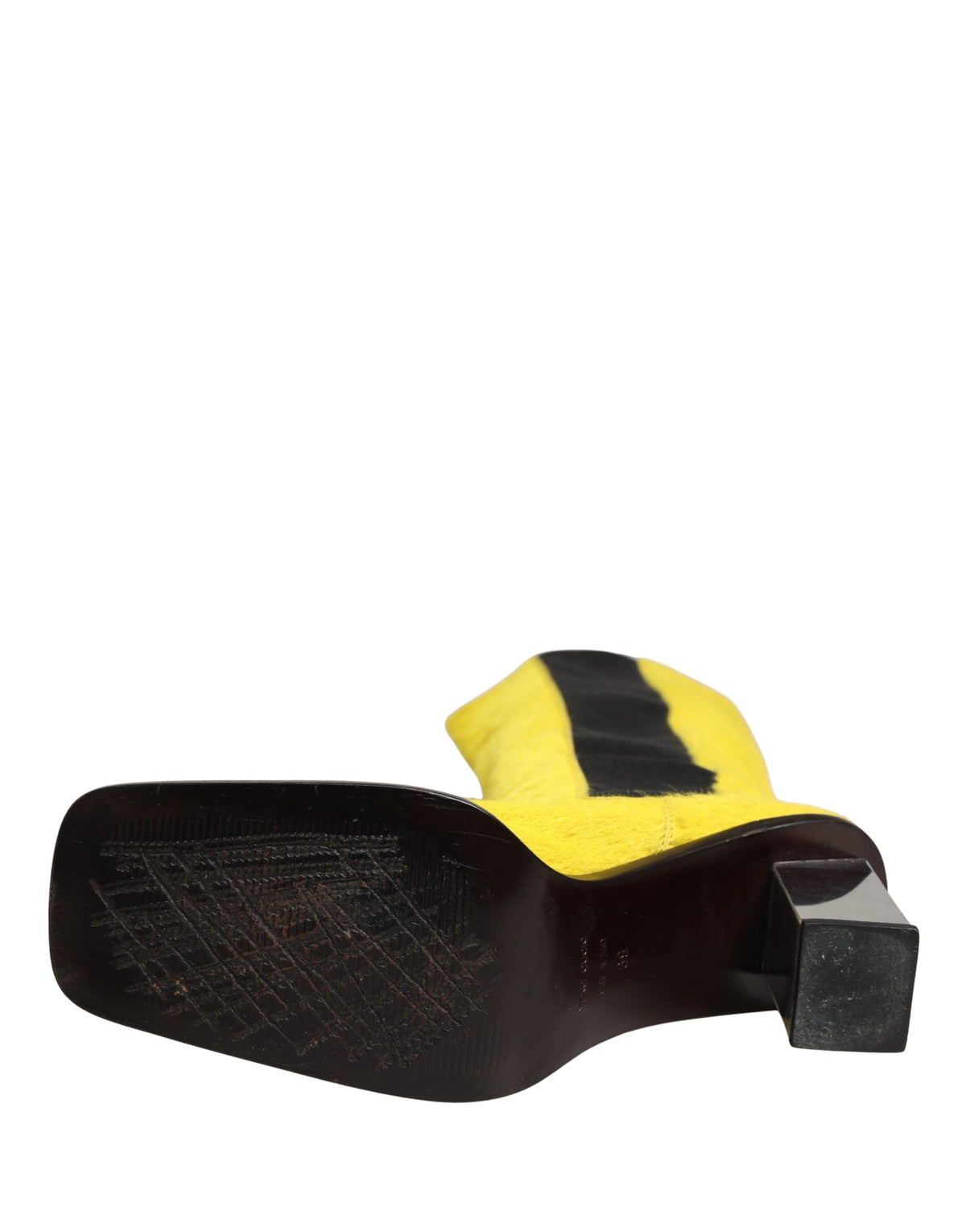 Yellow Black Leather Knee High Boots Shoes