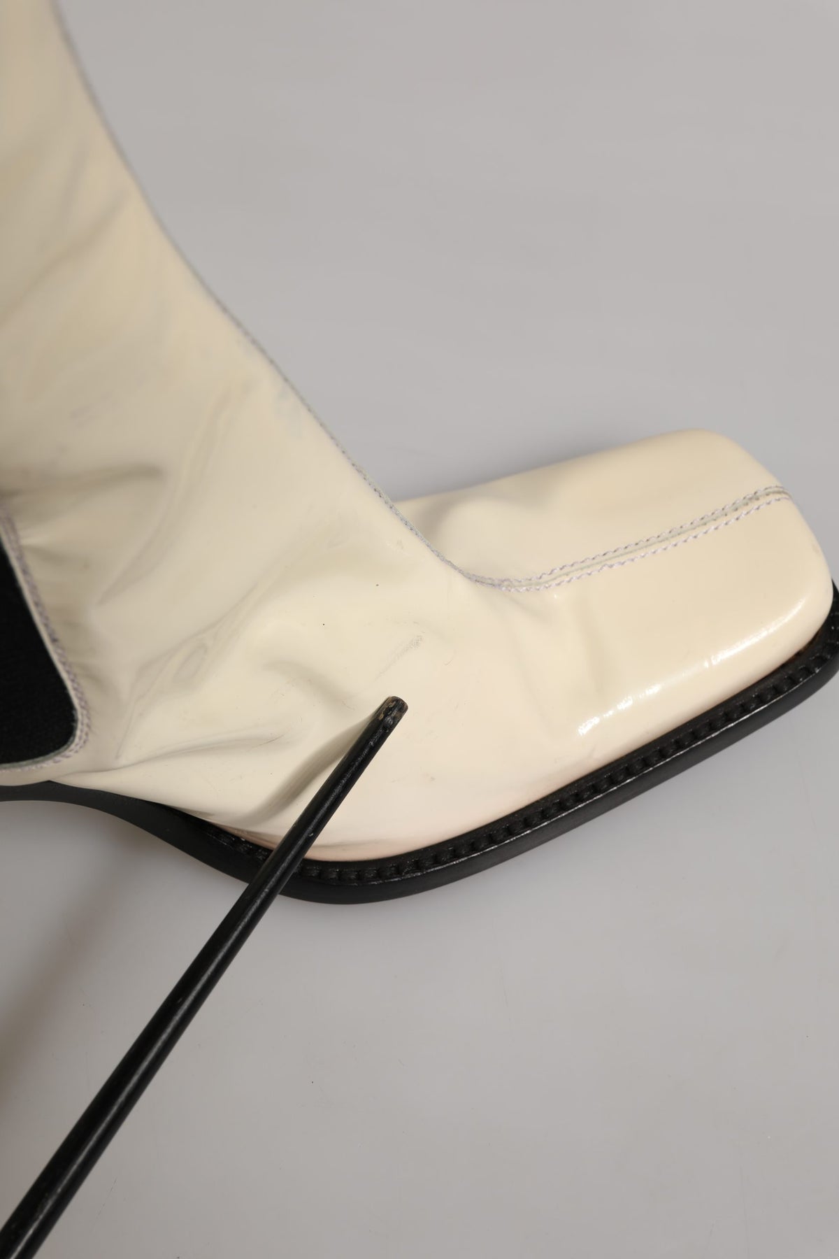 White Black Leather Knee High Boots Shoes