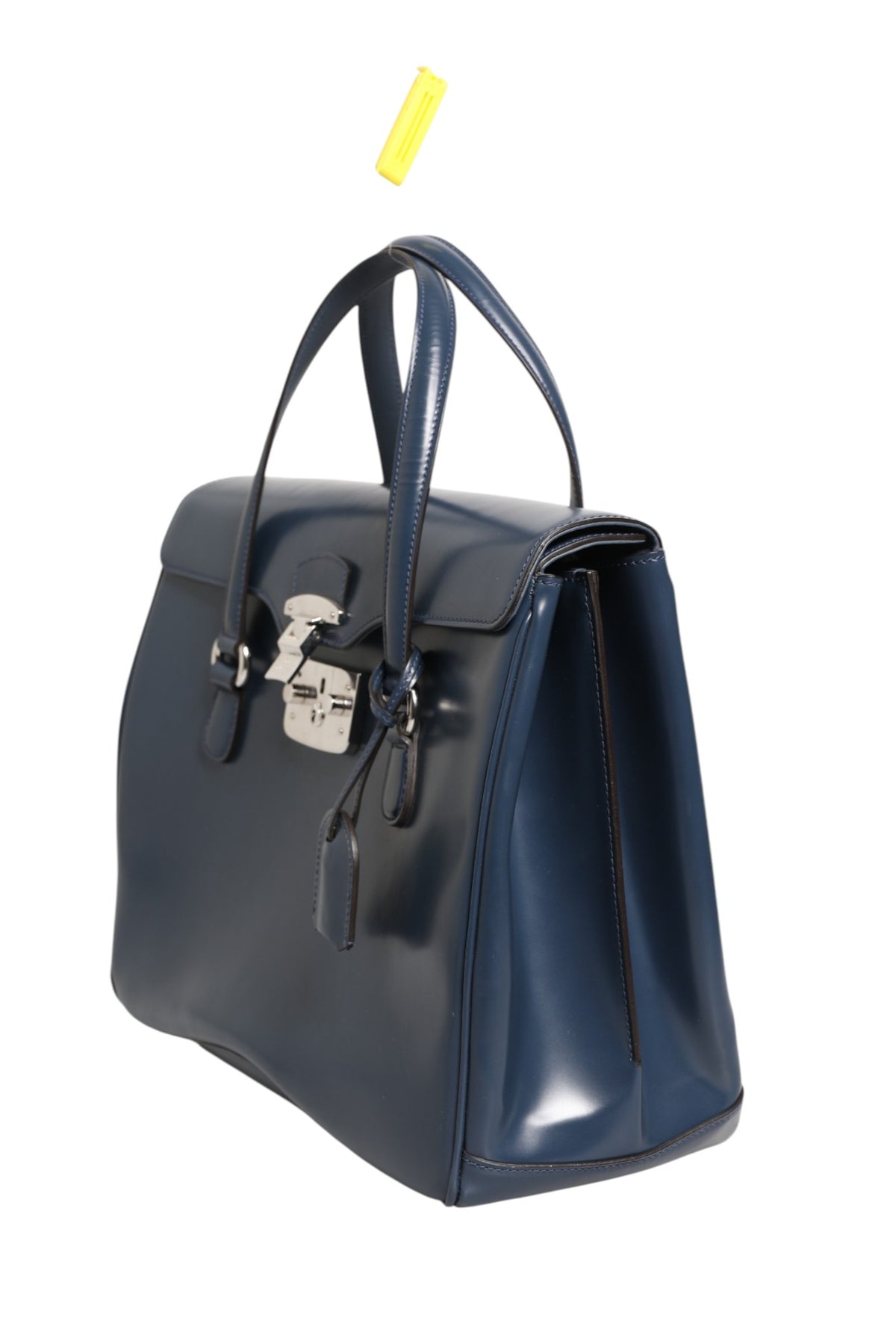 Blue Smooth Leather Lady Lock Shouler Bag