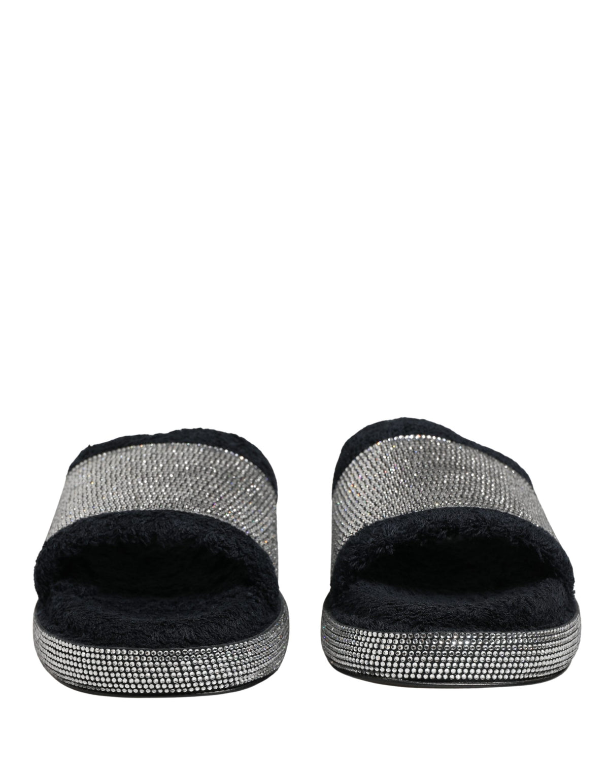Black Crystal Embellished Platform Slides Shoes