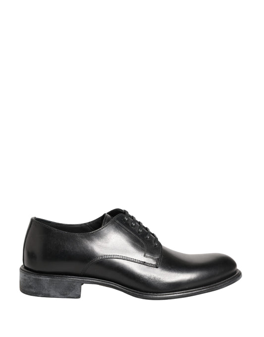 Black Calfskin Leather Derby Men Dress Shoes