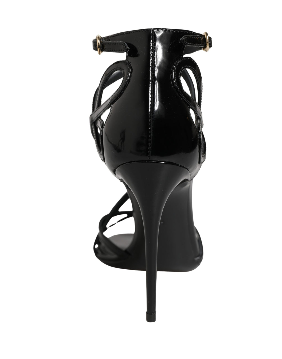 Black Leather Stiletto Heel Sandals Shoes