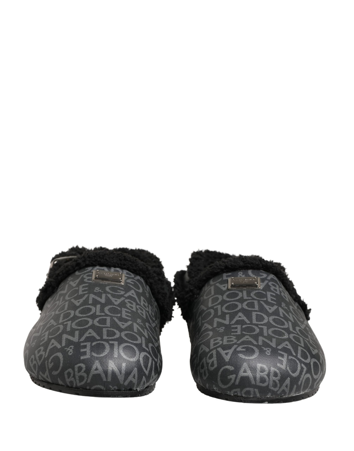 Gray Faux Fur Jacquard Mules Sandals Shoes