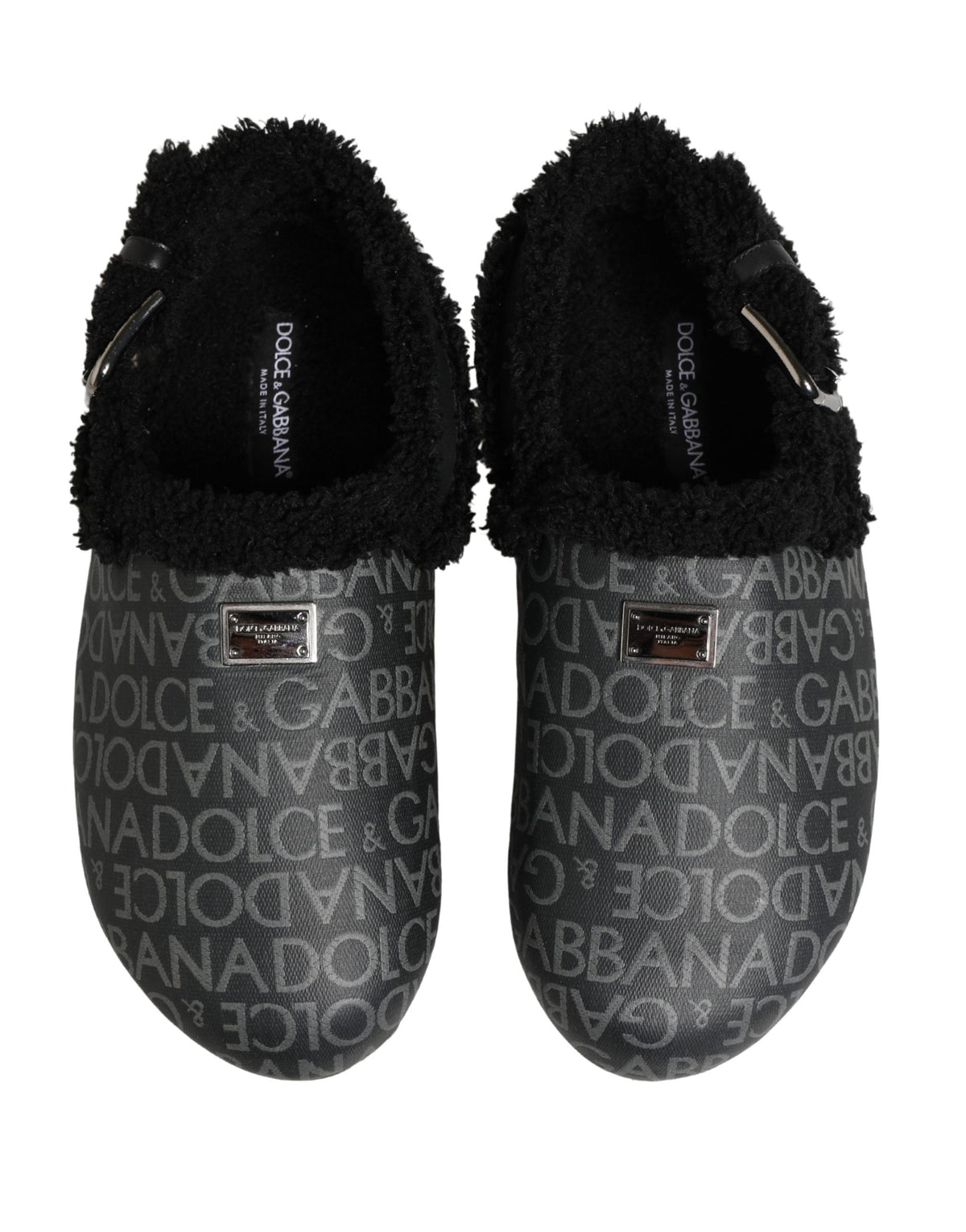 Gray Faux Fur Jacquard Mules Sandals Shoes