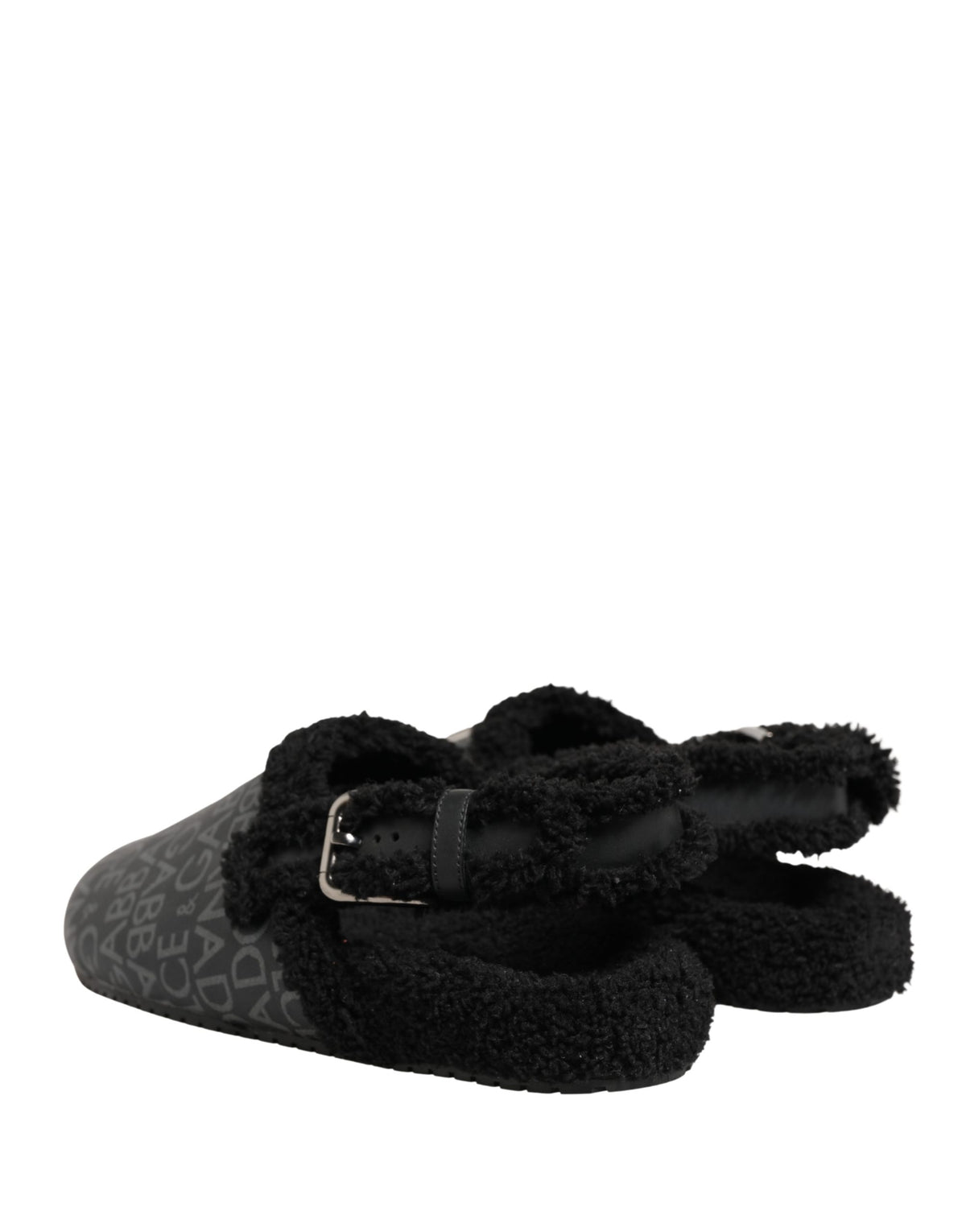 Gray Faux Fur Jacquard Mules Sandals Shoes
