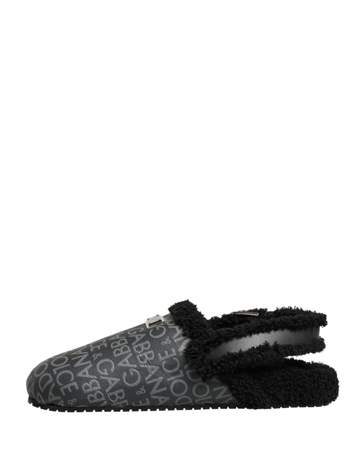Gray Faux Fur Jacquard Mules Sandals Shoes