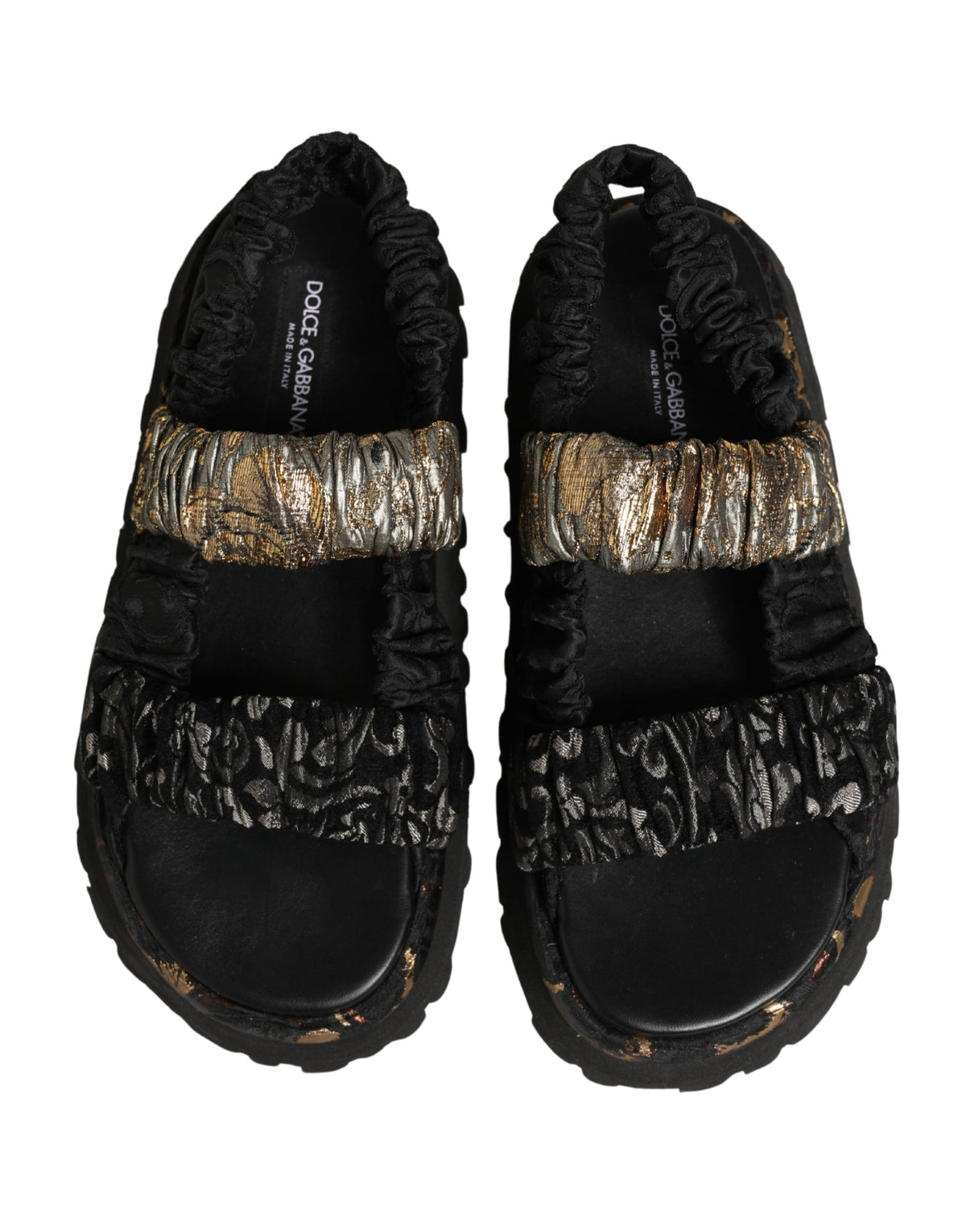 Black Ruching Detail Flats Men Sandals Shoes