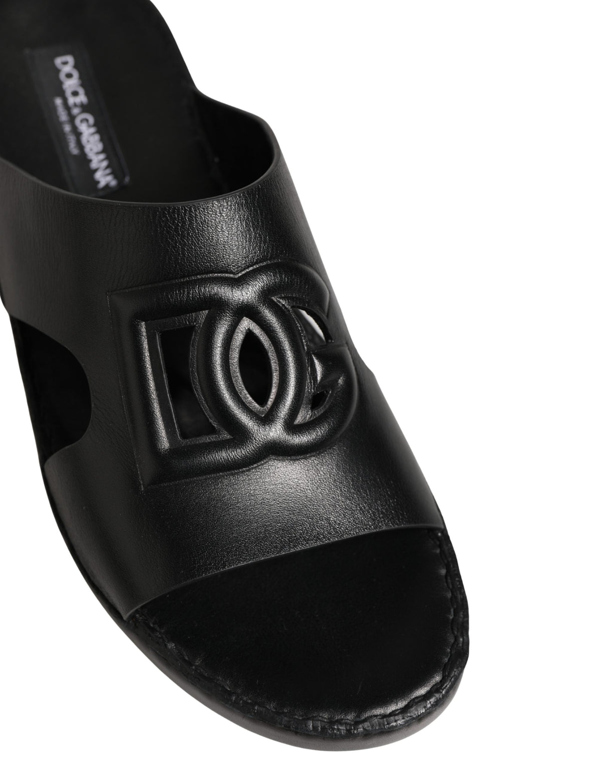 Black Leather Cutout DG Logo Sandals Shoes