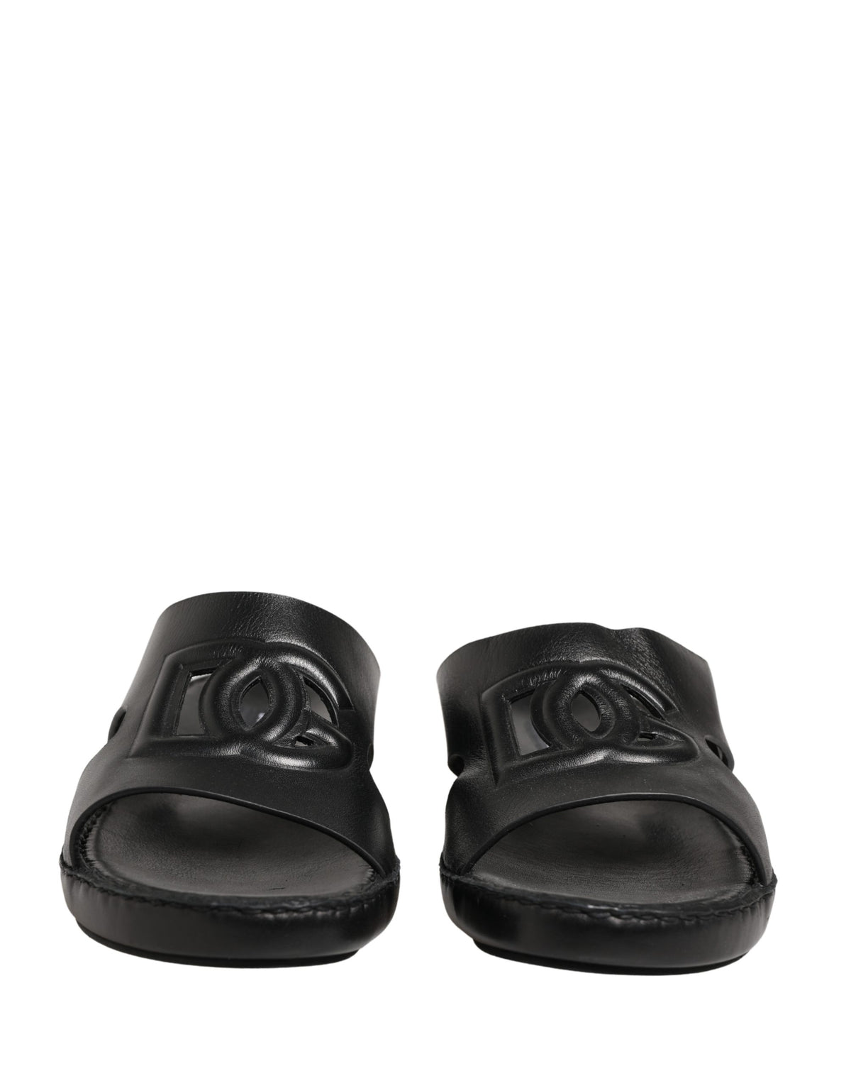 Black Leather Cutout DG Logo Sandals Shoes