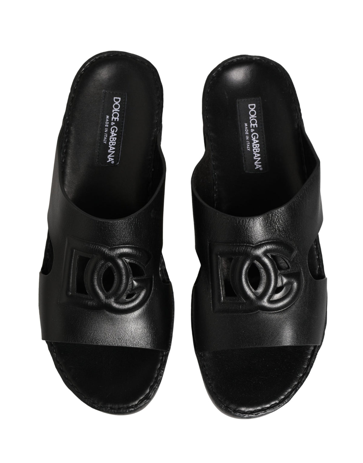 Black Leather Cutout DG Logo Sandals Shoes