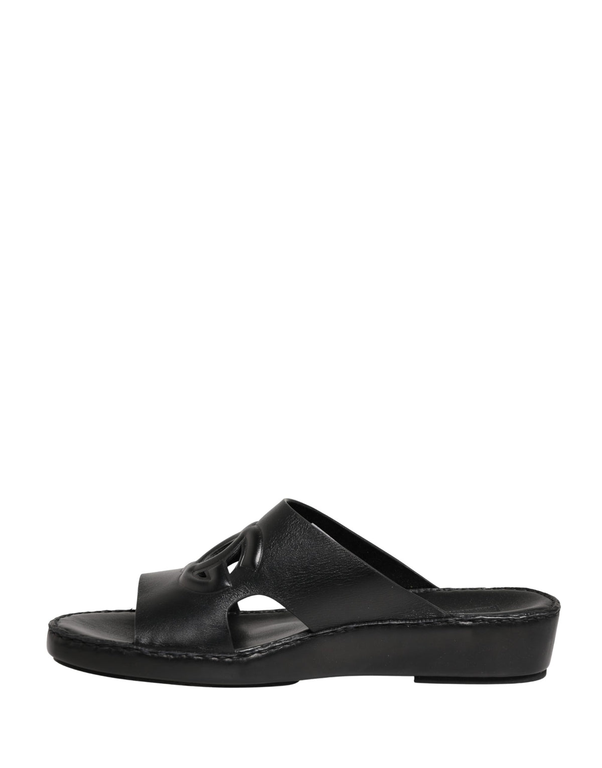 Black Leather Cutout DG Logo Sandals Shoes