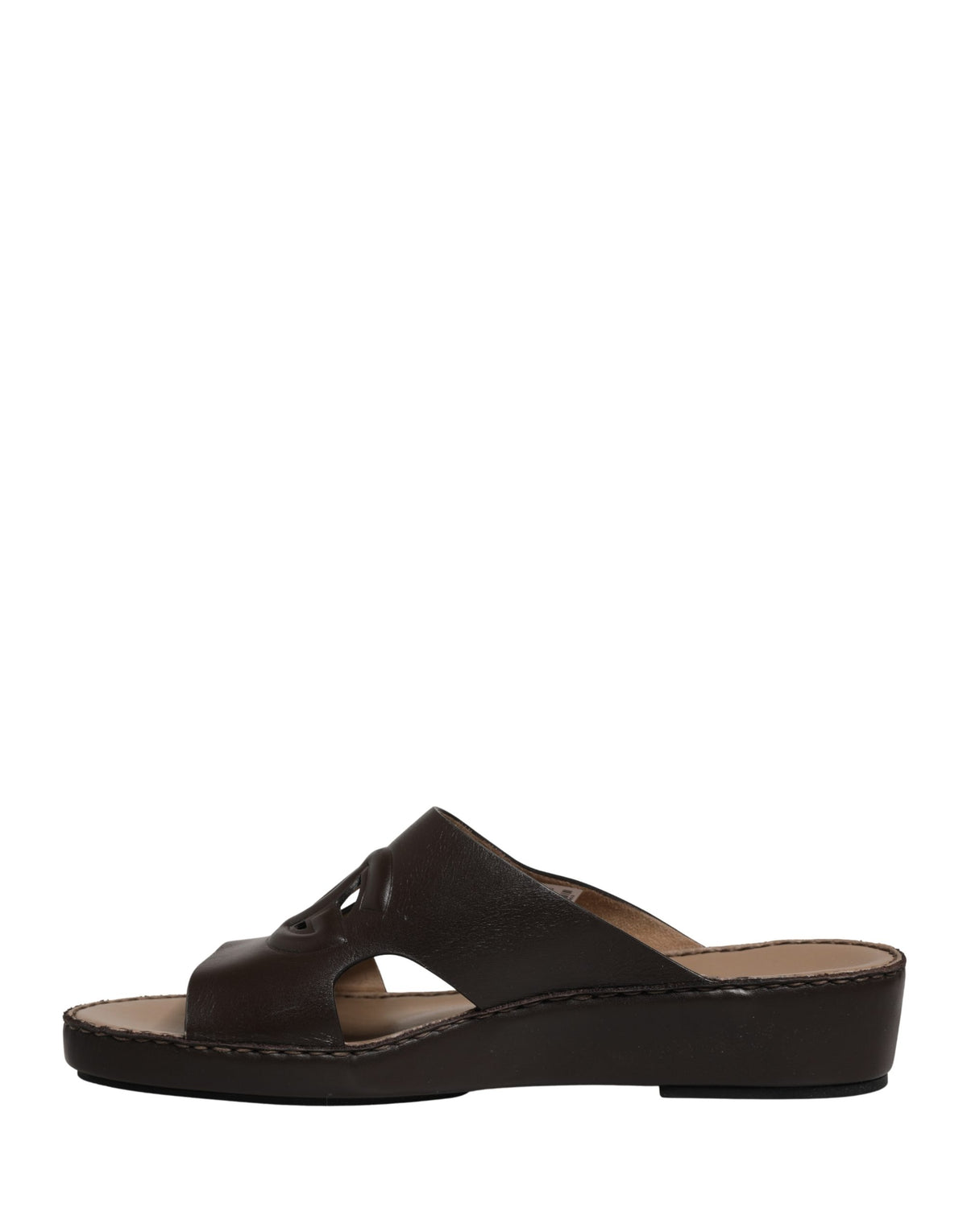 Brown Leather Cutout DG Logo Sandals Shoes