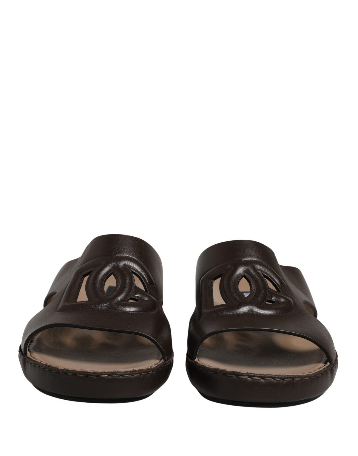 Brown Leather Cutout DG Logo Sandals Shoes