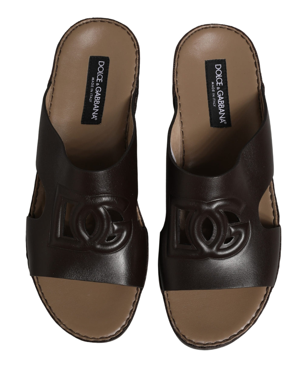 Brown Leather Cutout DG Logo Sandals Shoes