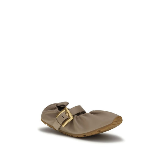 Beige Lamb Ovis Aries Ballet Flats