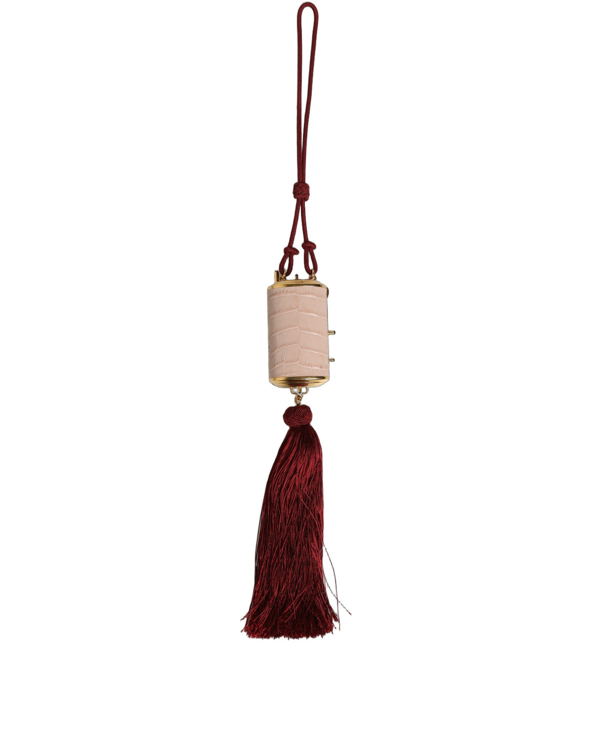 Pink Exotic Leather Mini Mirror Tassel Makeup Bag