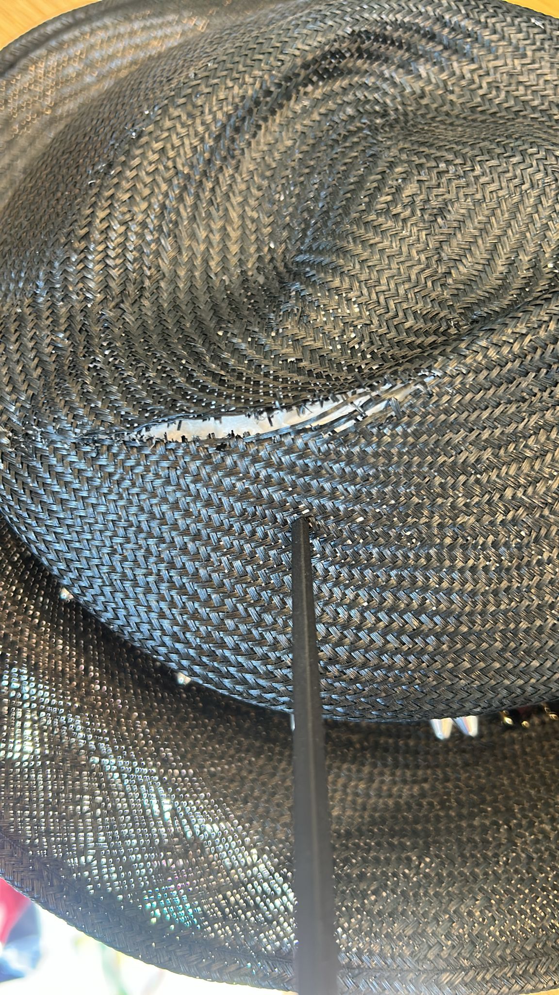 Black Straw Crystal Embellished Wide Brim Hat