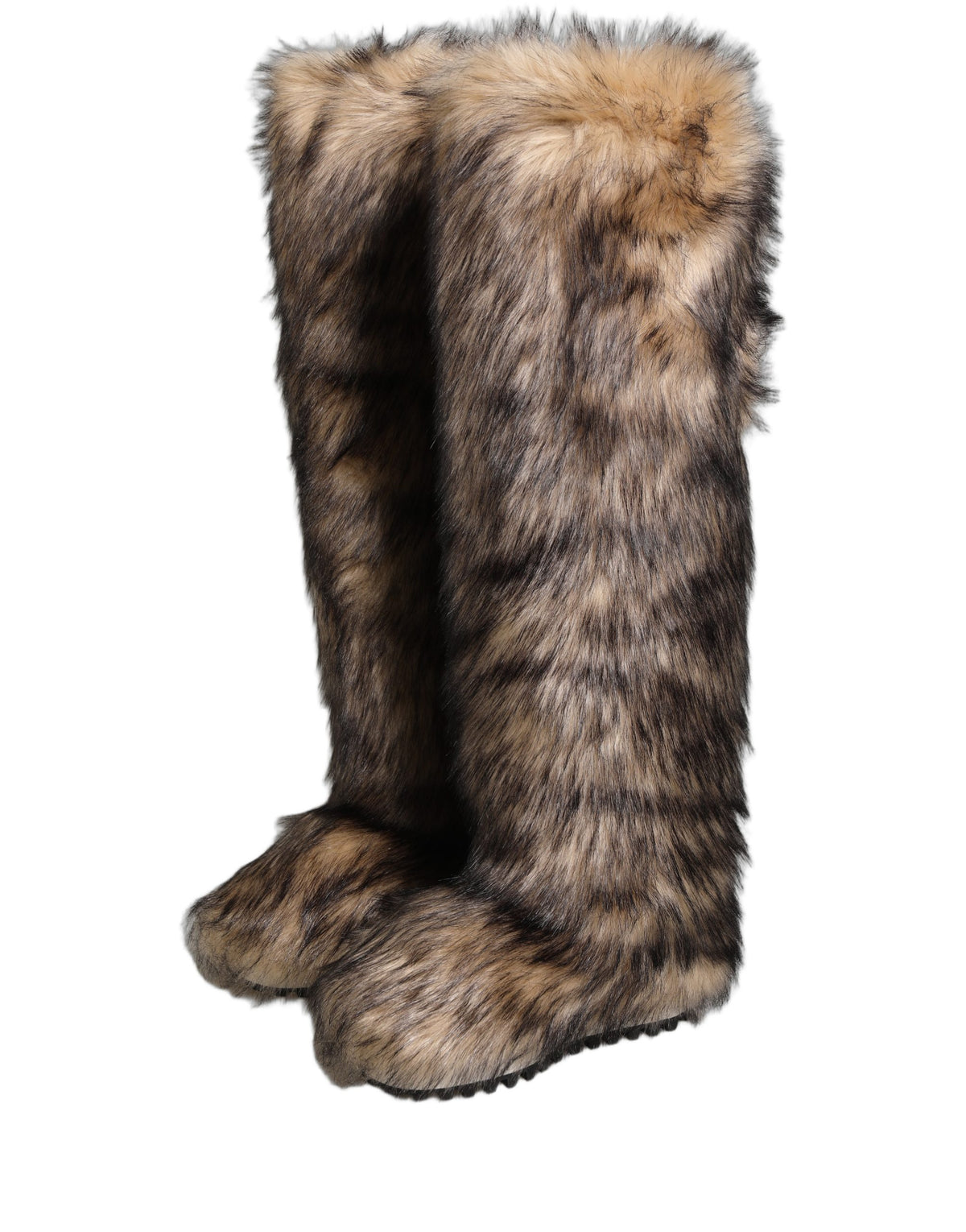 Brown Faux Skim Ski Fur Knee High Boots Shoes