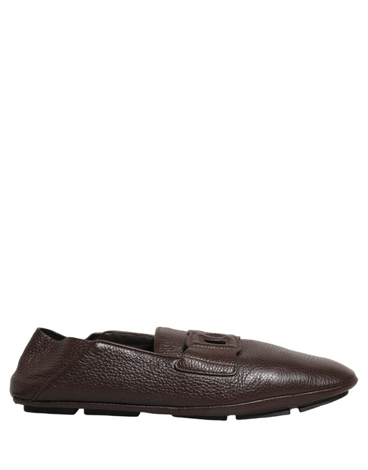 Brown Deerskin Leather Driver Loafers Shoes
