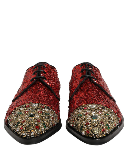 Red Sequin Embellished Men Derby Dress Shoes