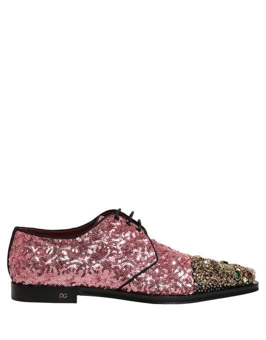 Pink Sequin Embellished Men Derby Dress Shoes
