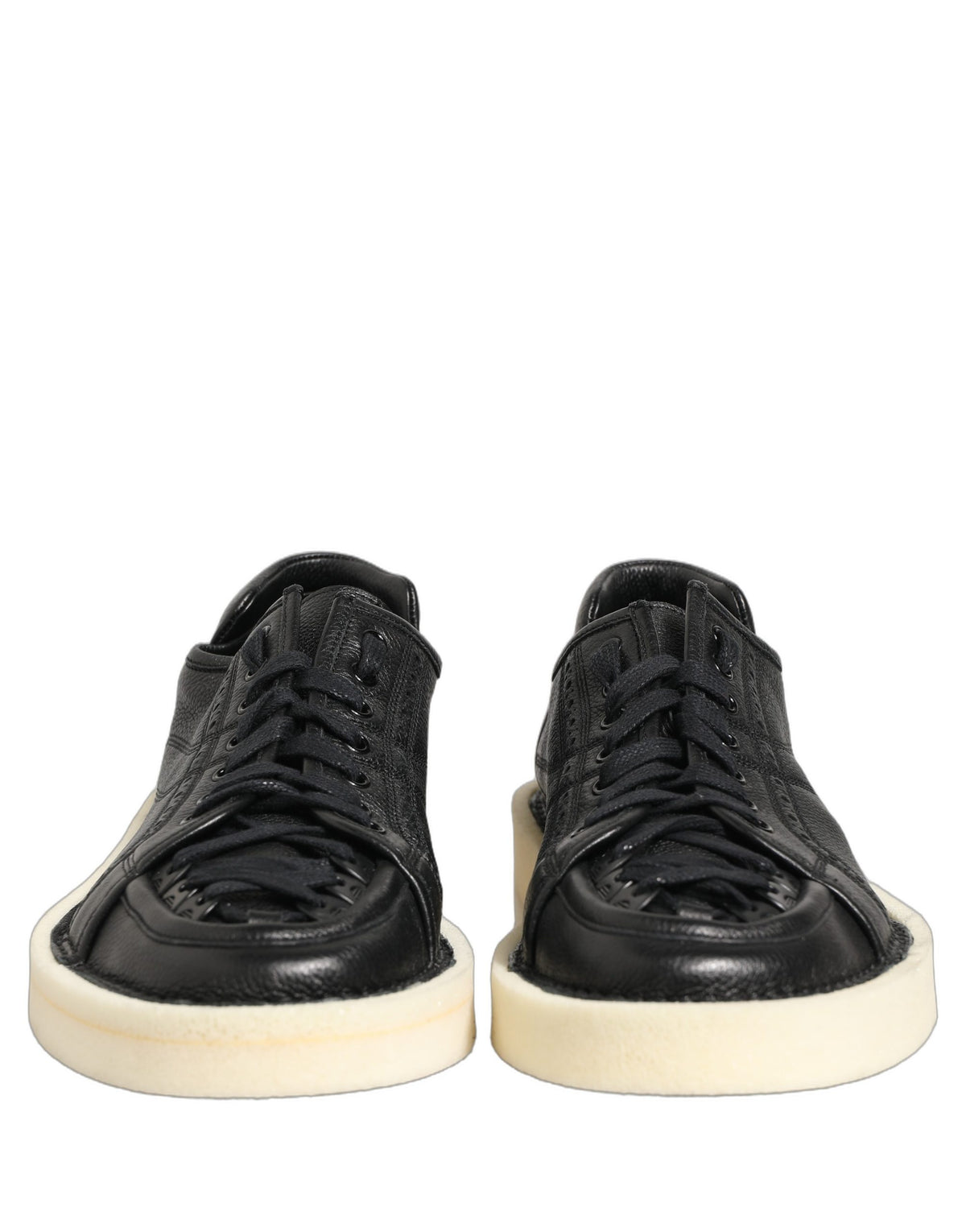 Black Leather Lace Up Low Top Sneakers Shoes