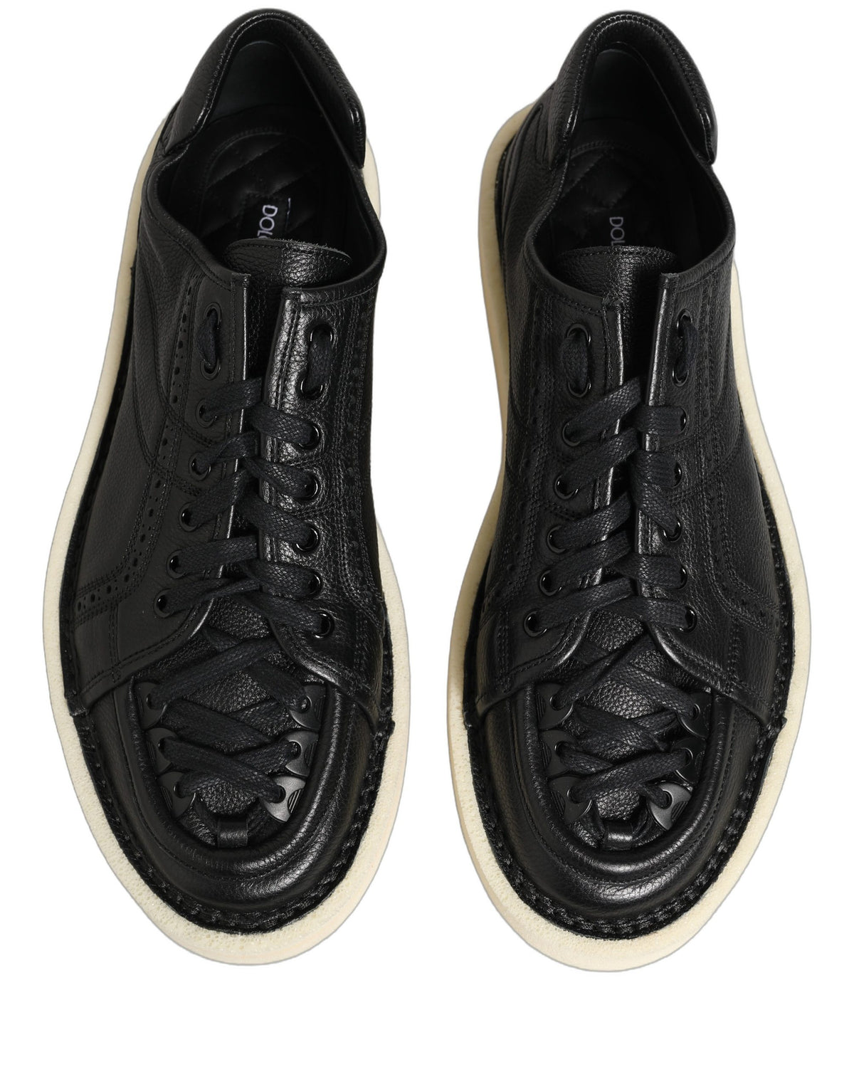 Black Leather Lace Up Low Top Sneakers Shoes