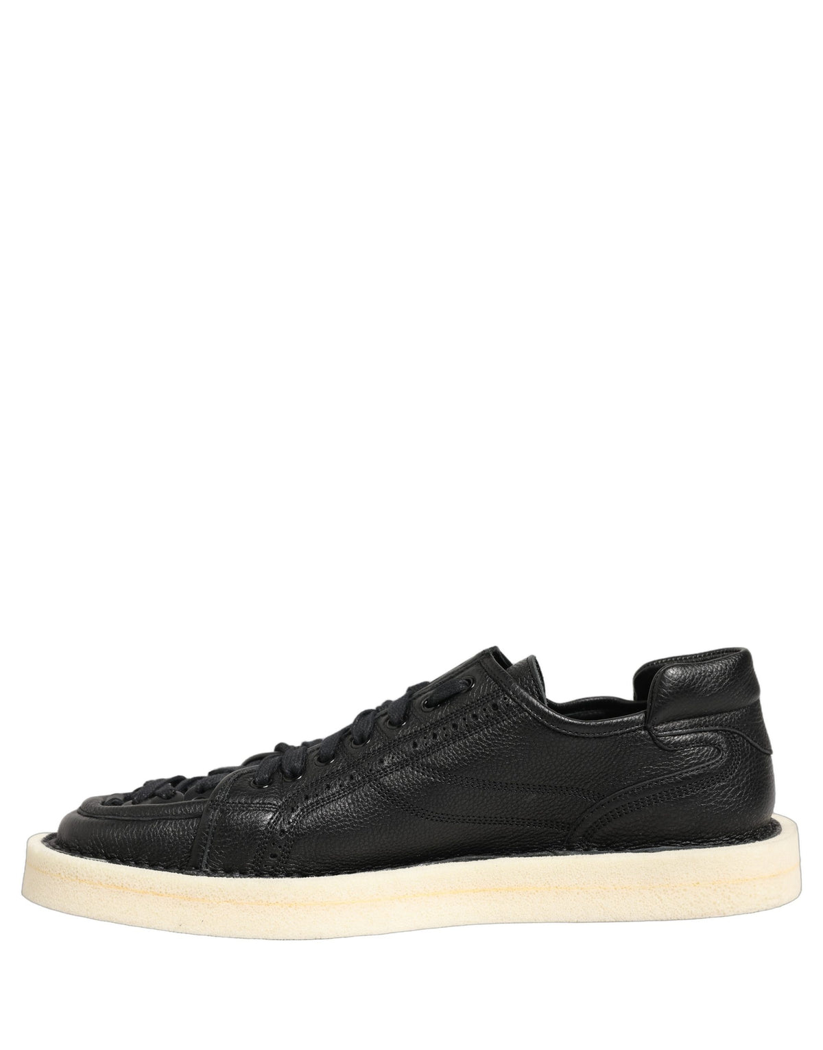 Black Leather Lace Up Low Top Sneakers Shoes