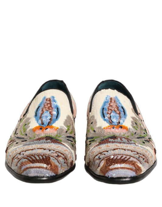 Multicolor Sequin Embroidered Loafers Shoes