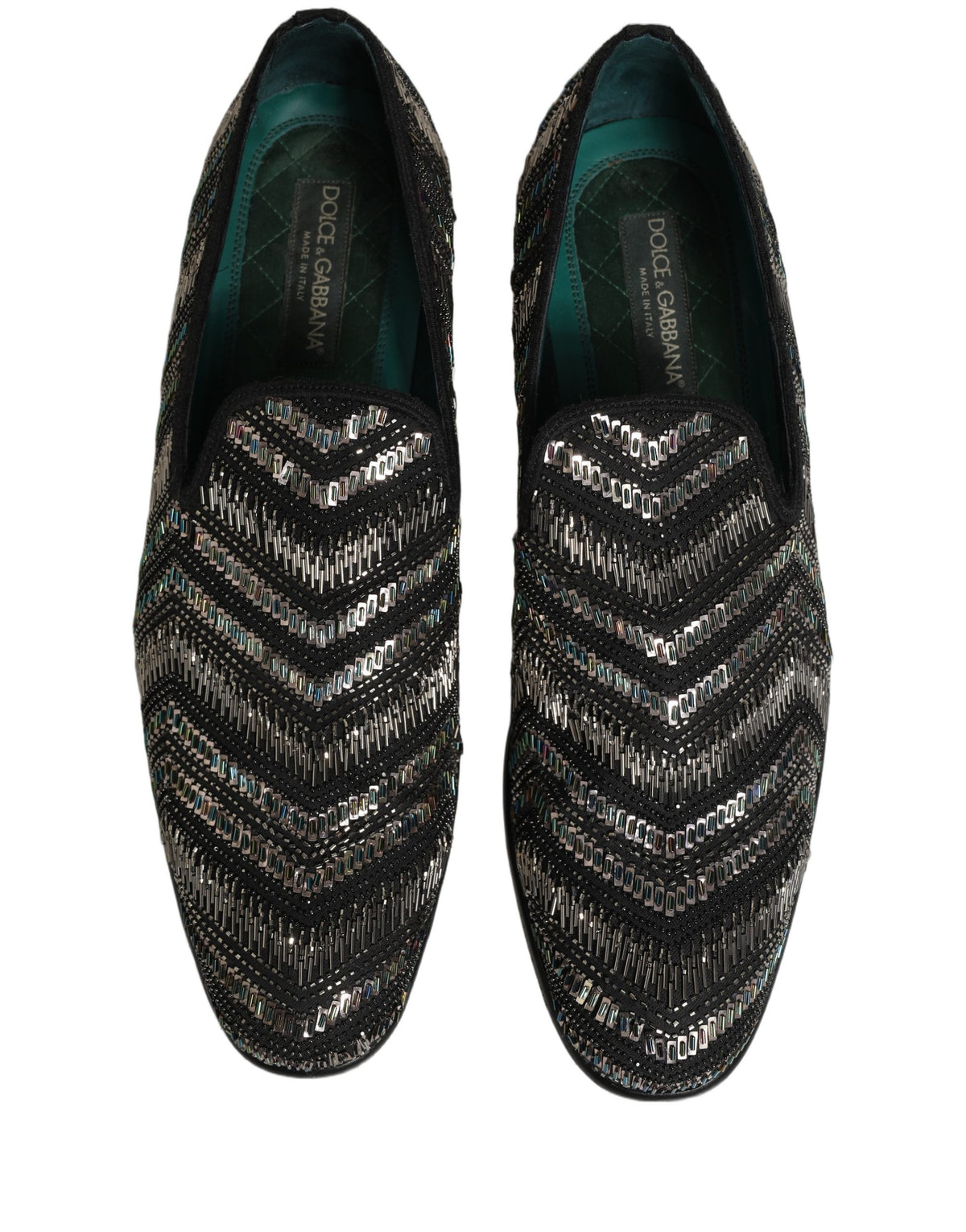 Black Silver Embellished Slip On Loafers Shoes